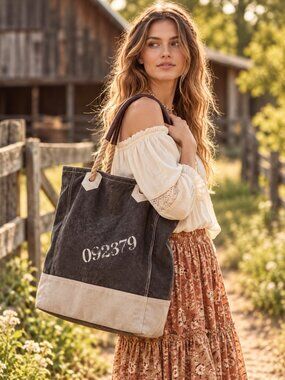 Marrakech Oversized Canvas Tote Bag Leather Trim Boho Colorblock Shoulder Bag